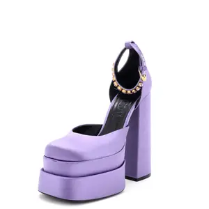 Pre-owned Versace Women's Medusa Aevitas Platform Sandals Crystal Embellished Satin by Rebag