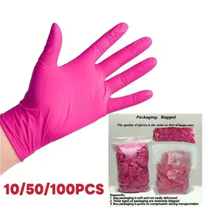 10/50/100pcs pink disposable nitrile gloves, for Hand, suitable for household chores, dishwashing, car washing, bathroom, home cleaning, kitchen cleaning, nail art and hairdressing, tattoos and hair dyeing (XS/S/M/L size optional)