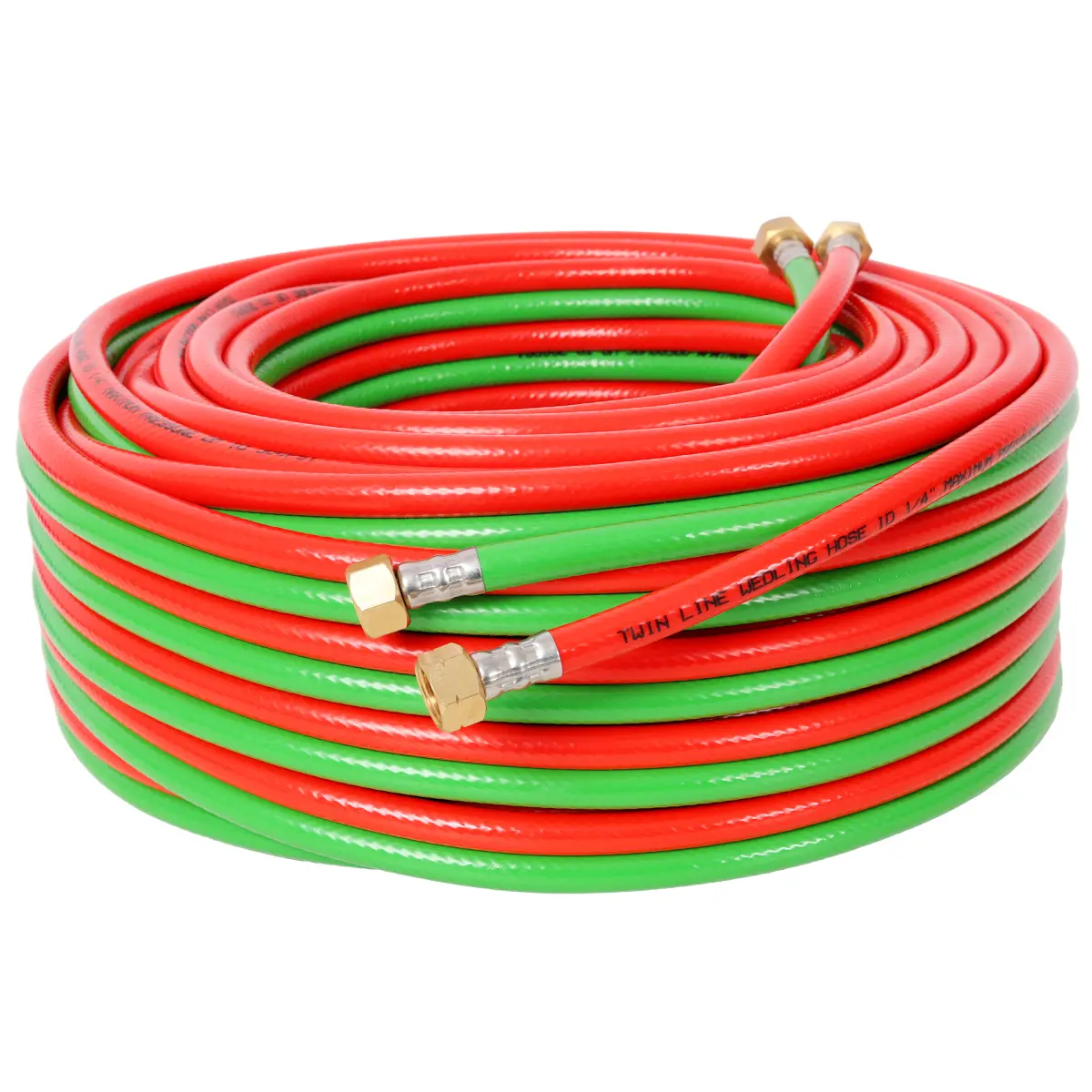 Oxygen Acetylene Twin-Line Hose, 1/4-in x 100ft High-Grade PVC Reel-Windable Power Tool Accessory with 9/16"-18 B Threaded Copper Fittings for Welding/Cutting Torch Applications, Threaded 9/16"