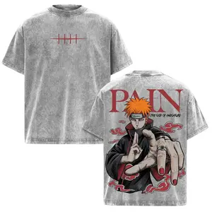 Vintage Washed Pain Nagato Anime T-Shirt | Naruto Akatsuki Graphic Tee | Dark Streetwear Retro Oversized Shirt Mens Gift