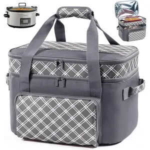 Double Layer Slow Cooker Carrier Bag – Fits 6–8 Qt Oval Slow Cooker Compatible with CrockPot & Hamilton Beach |   Insulated Travel Tote with Utensil Storage & Adjustable Straps