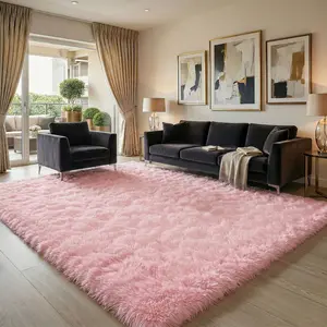 Pink Rugs for Living Room Fluffy Long Pile Rug Soft Luxury Fuzzy Carpet, Upgrade Non Slip Dry Cleanable Fade Resistant Area Rug For Bedroom Living Room Home Decor