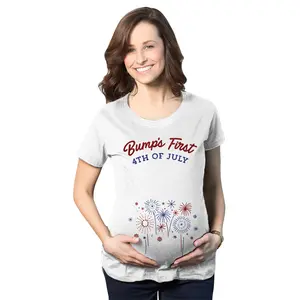 Maternity Bumps First 4th Of July Pregnancy T Shirt Funny Patriotic Tee for Baby Bump Funny Graphic Maternity Tee Cute Pregnancy Tees With Plus Sizes Pregnant Patriotic Maternity Wear Maternity Shirts White