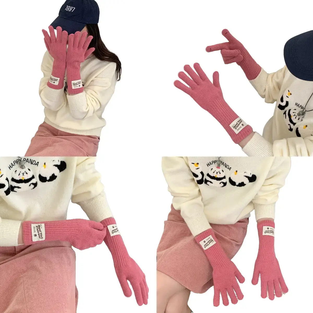 Winter Women's Thermal Gloves Five-Finger Touch Screen Dew Finger Warm Solid Color Knitted Long Windproof Riding Versatile Full Touchscreen Compatible