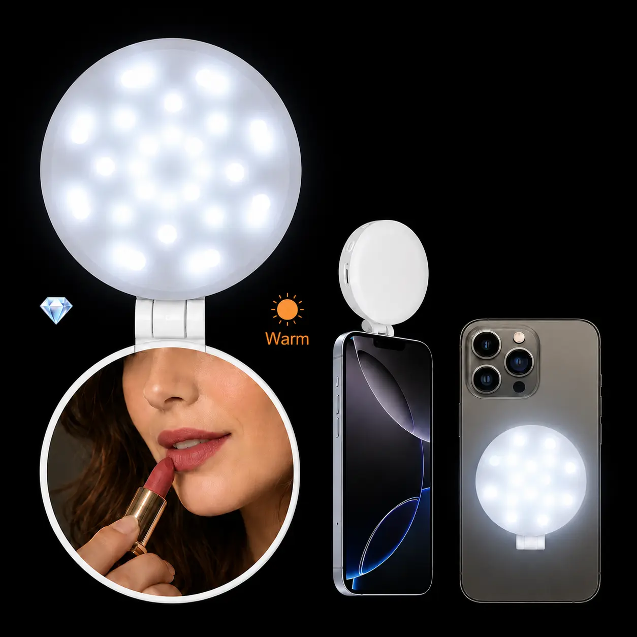 Portable LED Ring Light Travel Makeup Mirror with Magnetic Smartphone Holder, Adjustable Mobile Accessories for Android Selfies, Makeup Recording Cellphone Flash