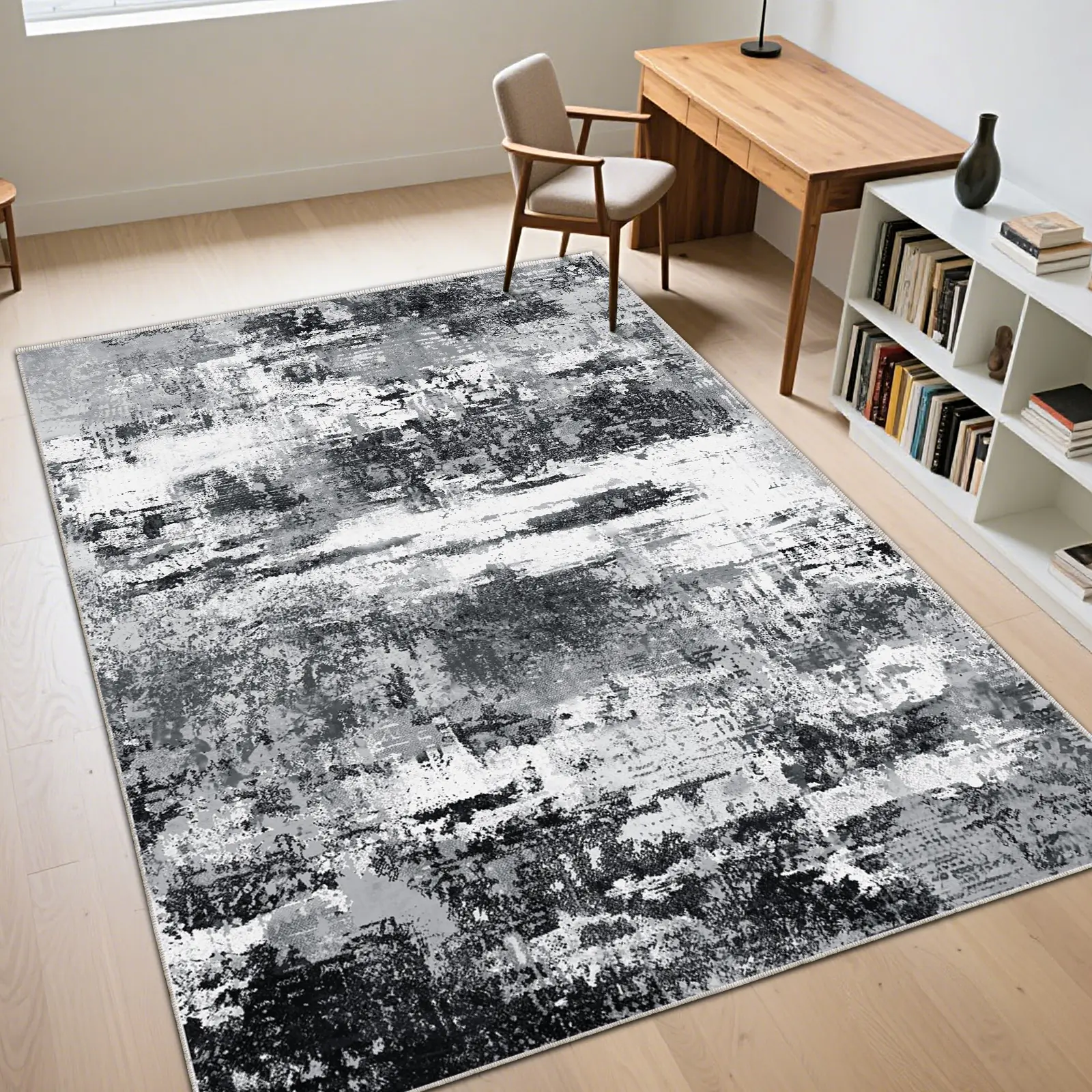 【Back to School】PLUMLIK Modern Abstract Washable Carpet For Living Room, Soft Low Pile Area Rug, Non Slip Decorative Rugs For Bedroom, Home Decor, Ideal For High Traffic Areas, Gift For Father's Day, Housewarming non-shedding boho large carpet rug
