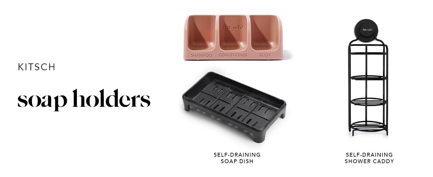 Kitsch Self-Draining Soap Dish – Recycled Plastic Holder for Shampoo, Conditioner, and Body Wash Bars, Holds 3 Bars with Removable Suction Cups Kitsch Self-Draining Soap Dish – Recycled Plastic Holder for Shampoo, Conditioner, and Body Wash Bars, Holds 3 Bars with Removable Suction Cups