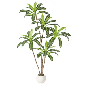 Realistic artificial dragon blood tree -4 feet/5 feet/6 feet of false silk orchid plant in seaweed basket, realistic green leaves, indoor and outdoor home and office decoration, great home gift