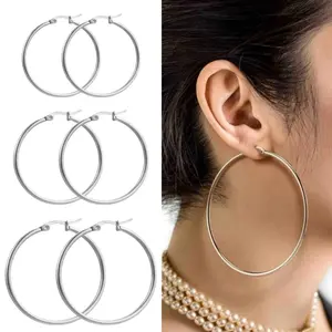 Trend Exaggerated Large Round Women's Hoops Earrings 2025 Stainless Steel Party Piercing Ear Jewelry Accessories Size 10-70MM