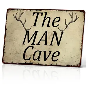 8x12 Inch Aluminium "The Man Cave" Funny Vintage Deer Antler Metal Sign, Outdoor Home Decor Plaque