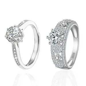 925 Sterling Silver Simulated Diamond Cubic Zirconia Wedding Ring Engagement ring with Elegant Design and Sparkling Stones