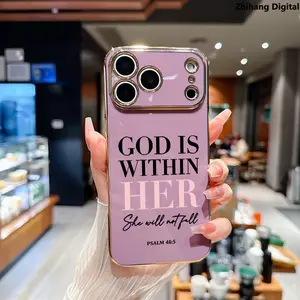 Elegant Bible Verse Psalm Pattern Soft Case for iPhone 17 Pro Max Air 16 Plus 15 14 13 12 11 Elegance Luxury Golden Edge Electroplating TPU Phone Protection Cover Premium Slim Shockproof Lightweight Protective Cover