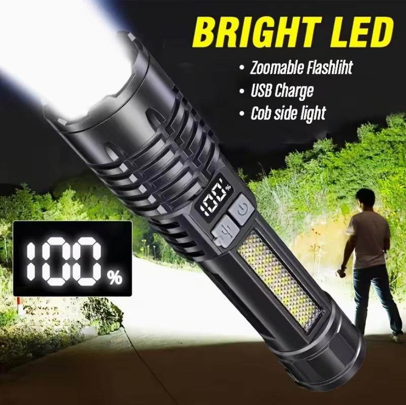 1pc, Super Bright Strong LED Flashlight, Power Bank Flashlight, USB Rechargeable Camping Style Tactical Flashlight, with COB Light, Suitable for Camping Style and Emergency Use Double Head Wireless Desk Lamp turkish floor Remote-Controlled Socket Fan