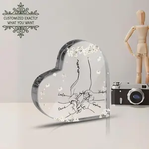 Personalized Name Mom And Kid Hands Heart Acrylic Plaque, Custom Mother's Day Gifts From Daughter, Christmas Gift For Mom, Custom Kids Names