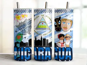 Nicaragua Flag 20oz Skinny Tumbler with Lid & Straw | Stainless Steel Insulated Water Bottle | Reusable Portable Drinkware | Travel Cup Gift | Classic