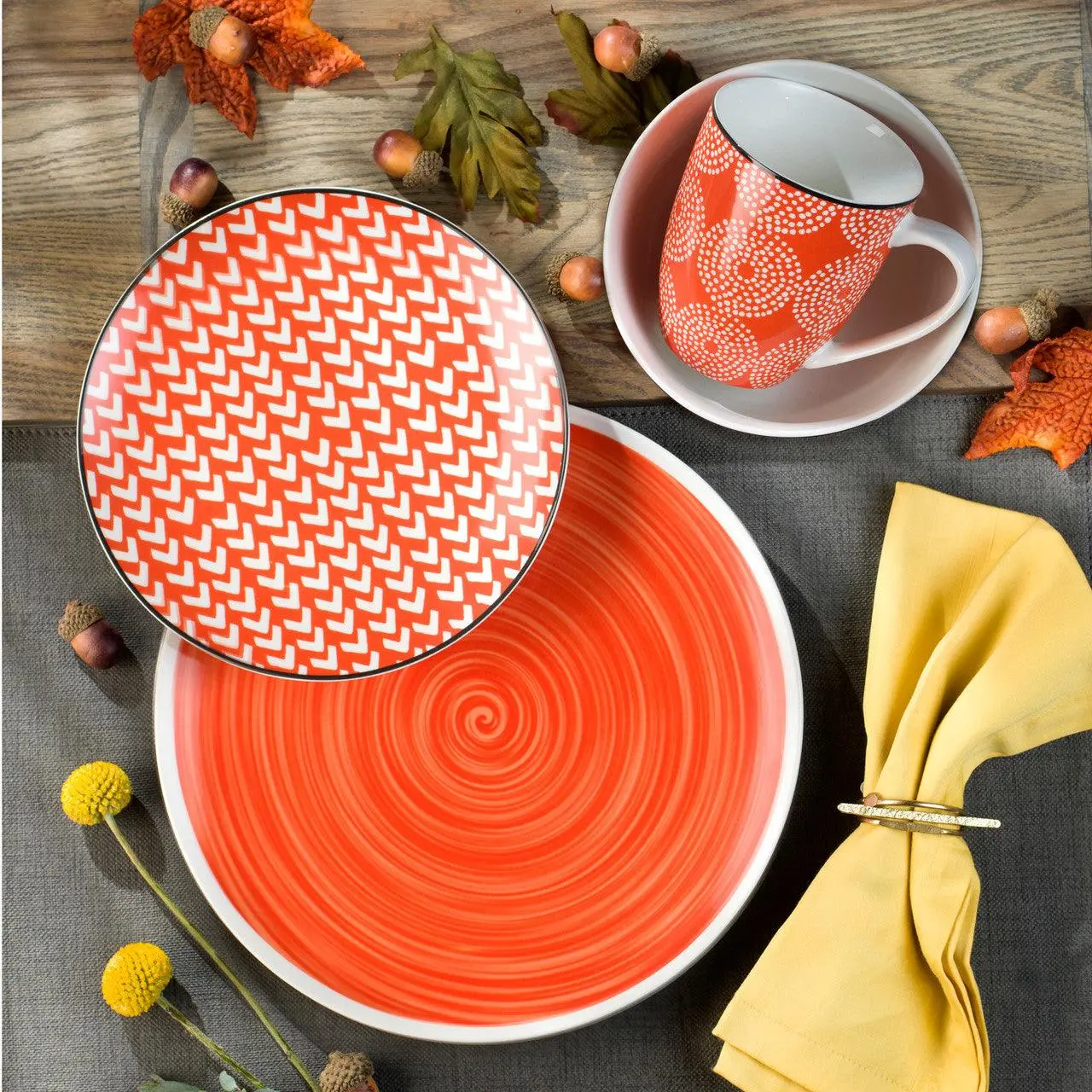 Simpatico 16 Piece Stoneware Dinnerware Set , Pumpkin Spice