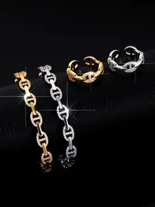 Luxury Trendy 18k Gold-Plated Copper Zircon Bracelet & Ring Set, Open-Ended Nose-Shaped Jewelry for Men Women, Ideal Gift Choice, Perfect Gift, Chain Jewelry Set