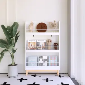 28.74*5.91*46.06 Inch Slim Vertical Storage Rack, 3-Tier Front Open Display Bookshelf with Wall Anchor, Kid-safe Water-based Finish Space Saving Organizer Shelf Easy Assembly for Nursery Study Kitchen Entryway