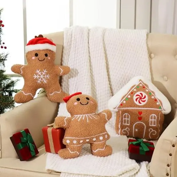 Gingerbread House Christmas Throw Pillow Set - Gingerbread Boy Girl Candy Cane Snowflakes Plush Decorative Cushion for Christmas Tree Home Decor, Festive Holiday Party Sofa Couch Pillow, Cozy Xmas Decor Christmas Gift Xmas Gift Chirstmas Decorations