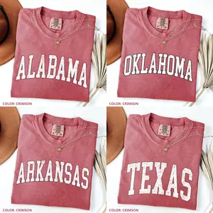 Comfort Colors Crimson Vintage Varsity College T-Shirt, Unisex Casual Top, Football Shirt For Fans, Sports Tee, Game Day Shirt