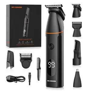 MAXGROOM 6-in-1 Men's Electric Body Hair Trimmer, No hurt & Irritation, Waterproof, Wet/Dry Grooming Travel Kit, Type-C Rechargeable Razor, Private Parts, Beard, Back, Pubic