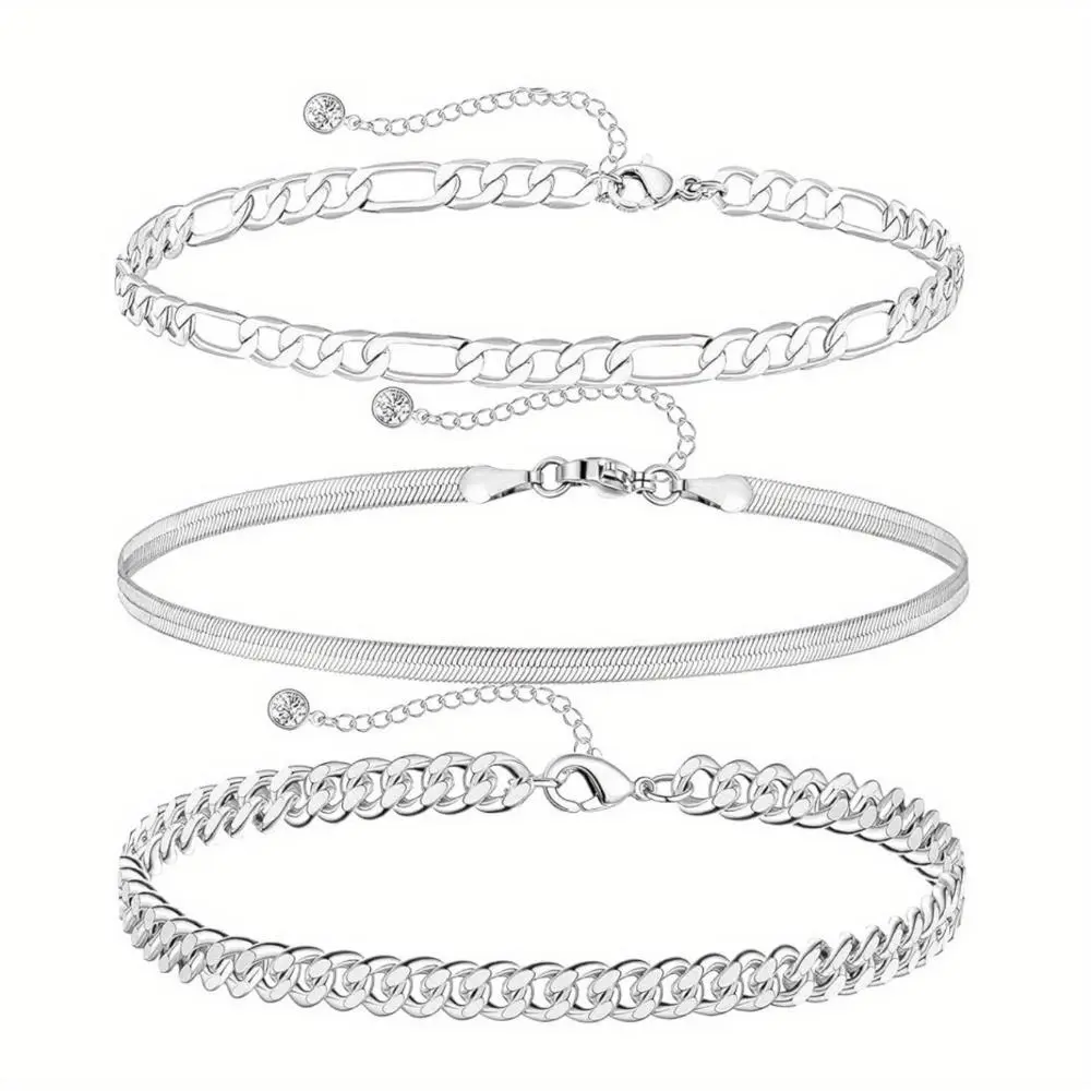 3Pcs Elegant 925 Sterling Silver Ankle Chains for Women - Sparkling, Shimmering Design with Crystal Accents, Perfect for Daily Wear, Parties, Beaches, and Special Occasions Beach Accessories | Sparkling Ankle Chains | Durable Jewelry, Ankle Chain Jewelry
