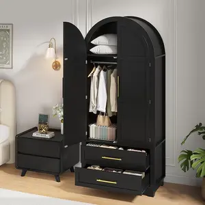 Vabches Wardrobe Closet, Modern Armoire Wardrobe Closet with 2 Drawers and Arched Doors, 73" Tall Wooden Bedroom Armoires with Shelves and Hanging Rod