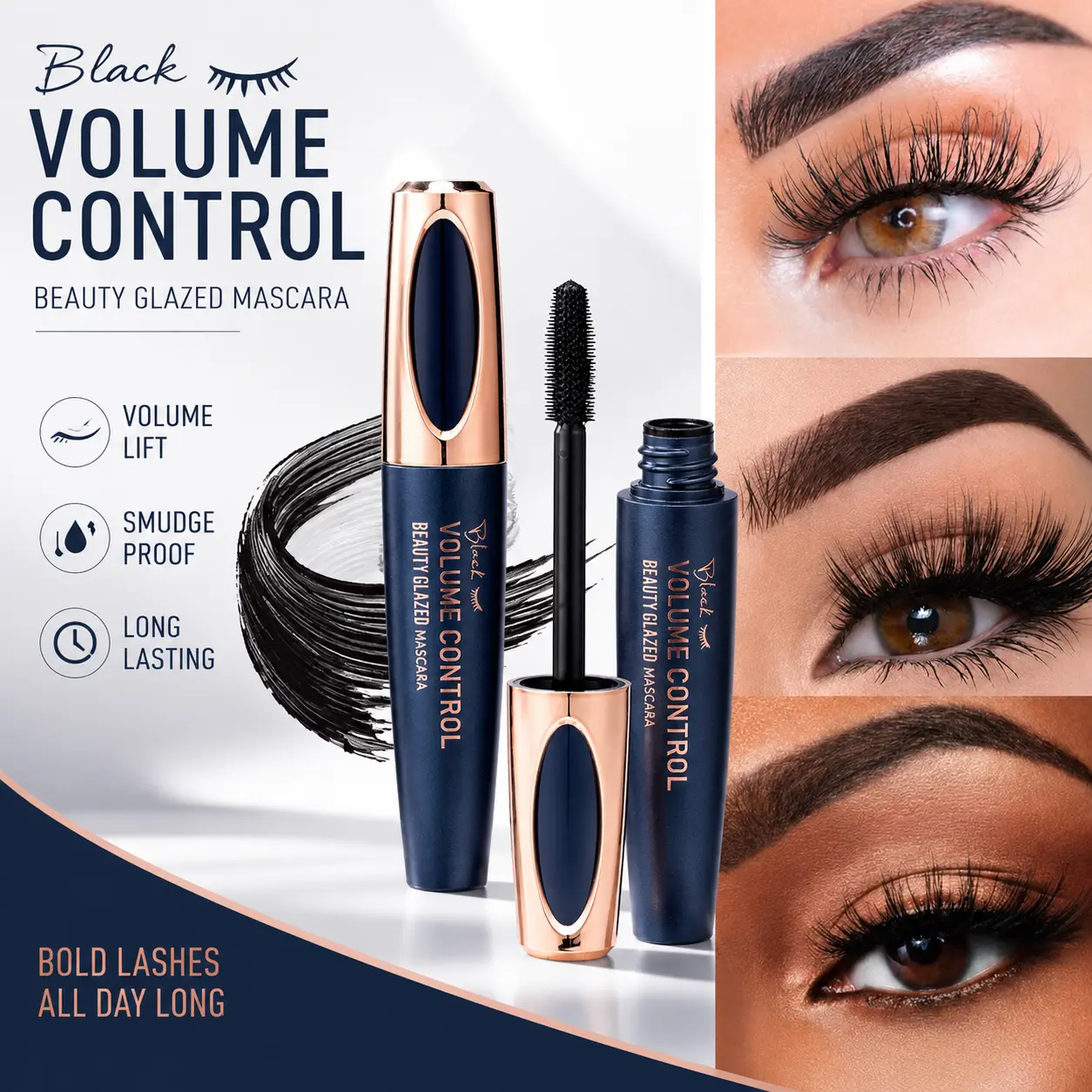 4D Silk Fiber Lash Mascara Long Lasting Eyelashes Lengthening and Thick Waterproof Smudge Proof All Day Exquisitely Full Volume Control Makeup Smooth