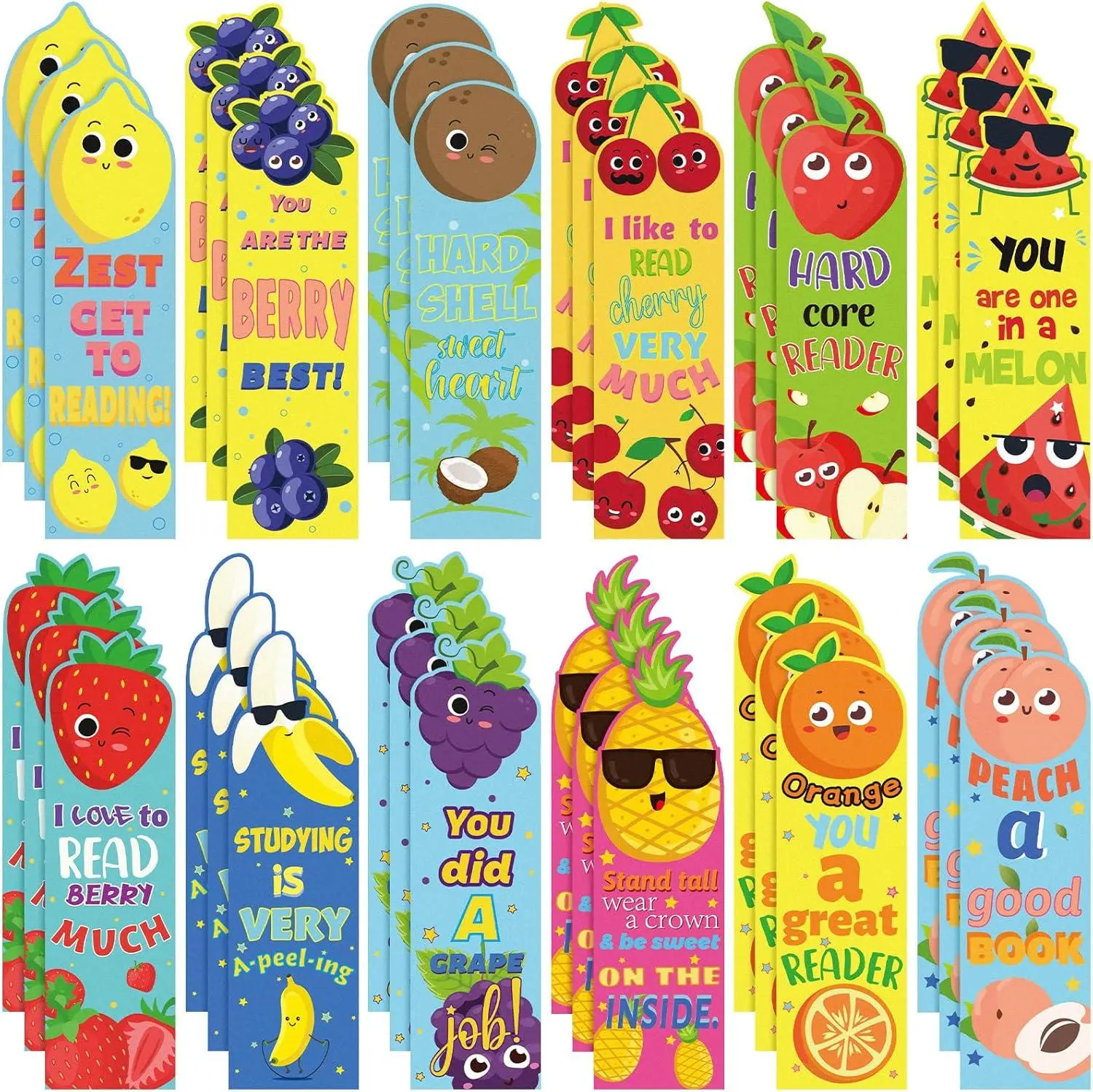 60 Pieces Fruit Scented Bookmarks Kids Bulk Scratch and Sniff Smelly Classroom Cute Bookmarks for Kids Students Back to School Gift, 12 Styles, 12