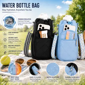 2026 Upgraded Insulated Water Bottle Crossbody Sling Bag - Fits 16-40oz Bottles & Tumblers, Waterproof Lightweight with RFID Blocking, 4 Pockets Adjustable Strap, Hands-Free Hiking Travel Carrier
