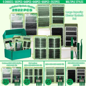 Lashsun 2522 PCS Cluster Eyelash Set D Curl 14 Styles Cat/Wispy/Manga/Volume/Bottom/Spike Lashes, Kit with Bond&Seal Eyelash Extension Glue Lash Remover Lash Applicator, Perfect for Beginners&Proficient, DIY at Home Easily, Easy Apply for Makeup Daily