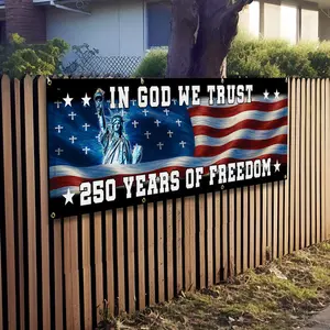 250 years of Freedom Fence Banner In God We Trust Patriotic Outdoor Flag, USA 250th Birthday Premium Banner with Grommets, Patriotic Outdoor & Indoor Yard Porch Decoration