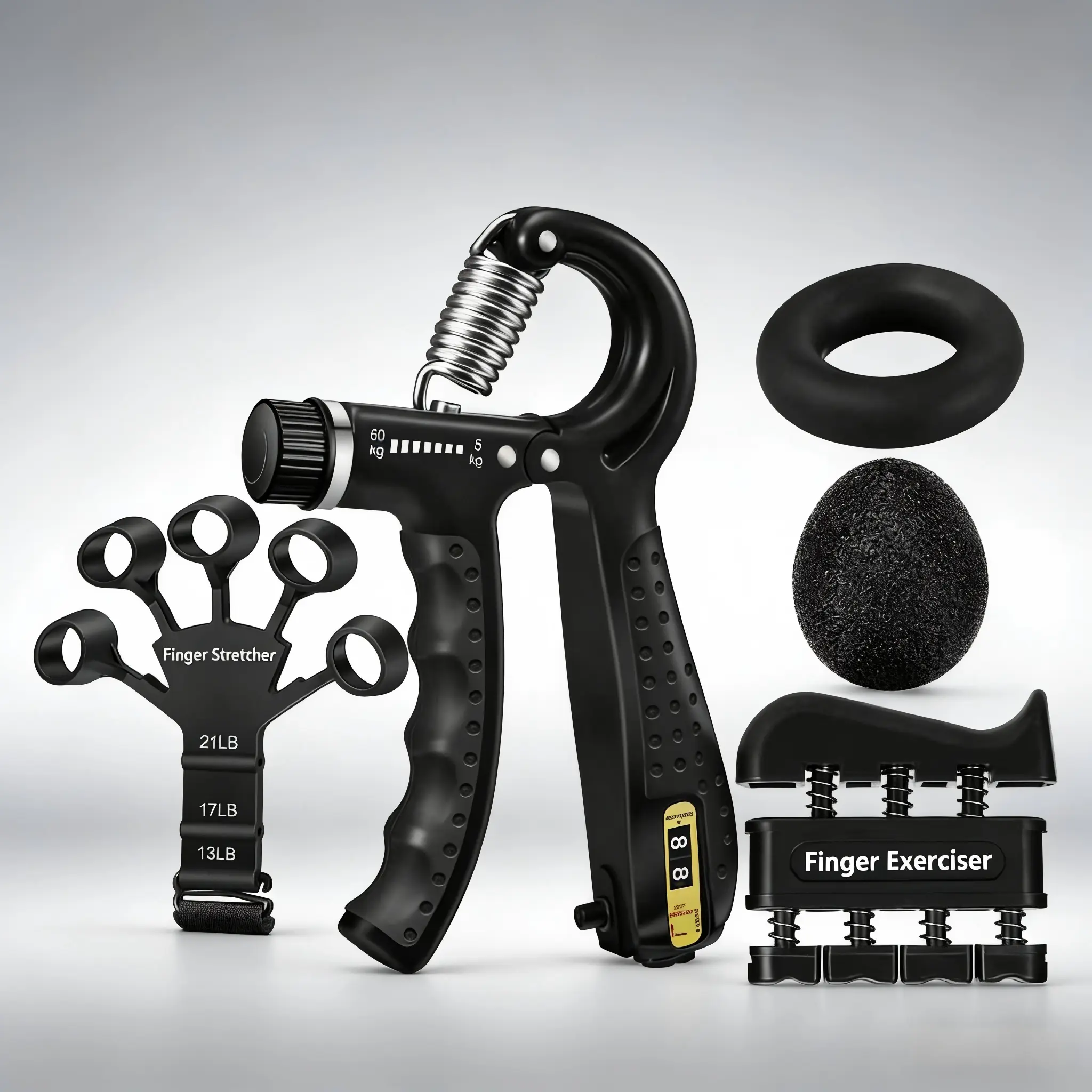 Grip Strength Trainer, Hand Gripper Strengthener Kit - 5 Pack with Adjustable Resistance Forearm Strengthener, Forearm Exerciser and Massage Balls for Hand Therapy, Grip Training gym