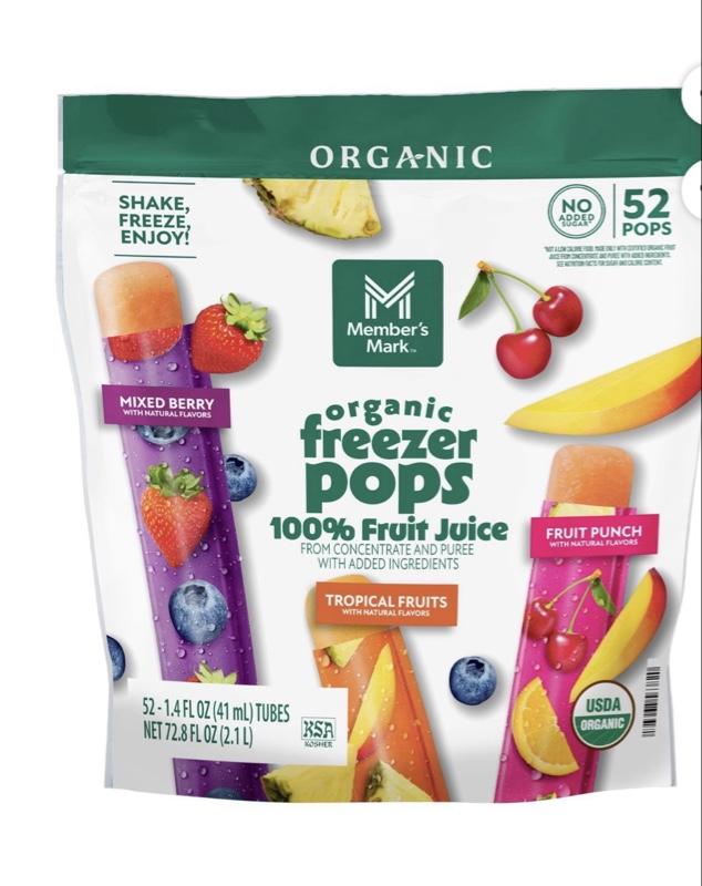 Organic Freezer Pops 52 ct - 100% Fruit Juice Snack with Mixed Berry & Fruit Punch Flavors