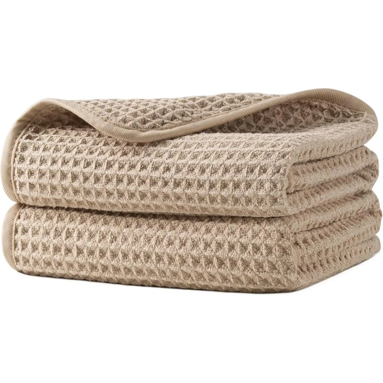 Modern Waffle Bath Fiber-Free Hand Towel Set, 2-Pack, Soft, Absorbent, Lint-Free Drying Towels (Beige), Fiber-Free Hand Towels