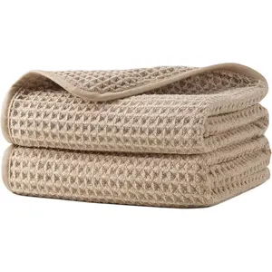 ber Waffle Hand Towels, 2 count, Soft, Absorbent,  Drying, Lint Free (Beige)