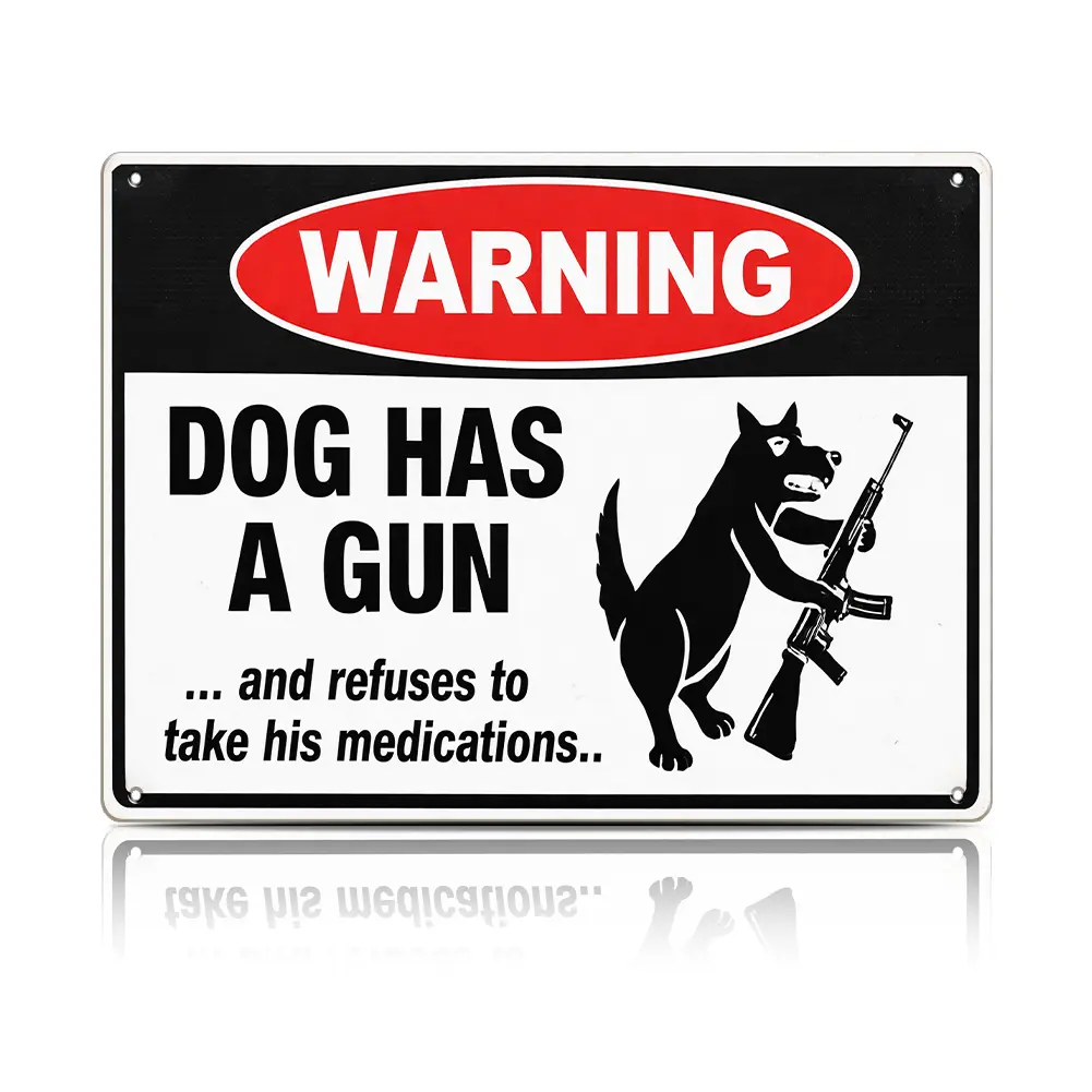 Funny Dog Warning Sign, Vintage Metal Wall Decor, Dog Lover Gift, Humorous Garage Yard Home Decoration, 12 x 8 / 16 x 12 Inch