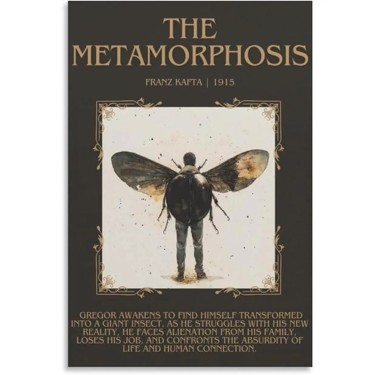 Franz Kafka's Metamorphosis Abstract Vintage Poster, Oil Painting Printing, Deep Blues Home Decor for Living Room, Bedroom, Office Interior Decoration Wall Art