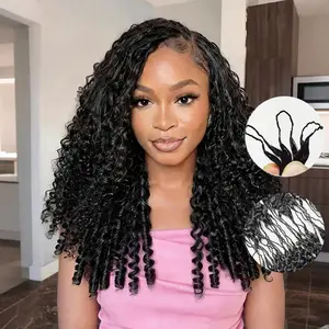 [New Arrival] Bling Hair Burmese Curly Knotless Crochet Feather Human Hair Kinly Curly Crochet Human Hair Pre-Separated 50g/Pack Natural Black Color