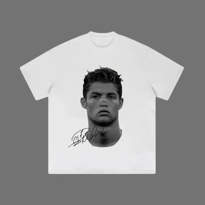 Unisex Big Head Ronaldo Classic Vintage Print Soft Shortsleeve Fabric Tee - Casual Soccer Graphic Short-Sleeve Top, Streetwear Sports Apparel, Football, Fashion Apparel, Graphic Tee, T Shirts, Graphic Tees, Retro