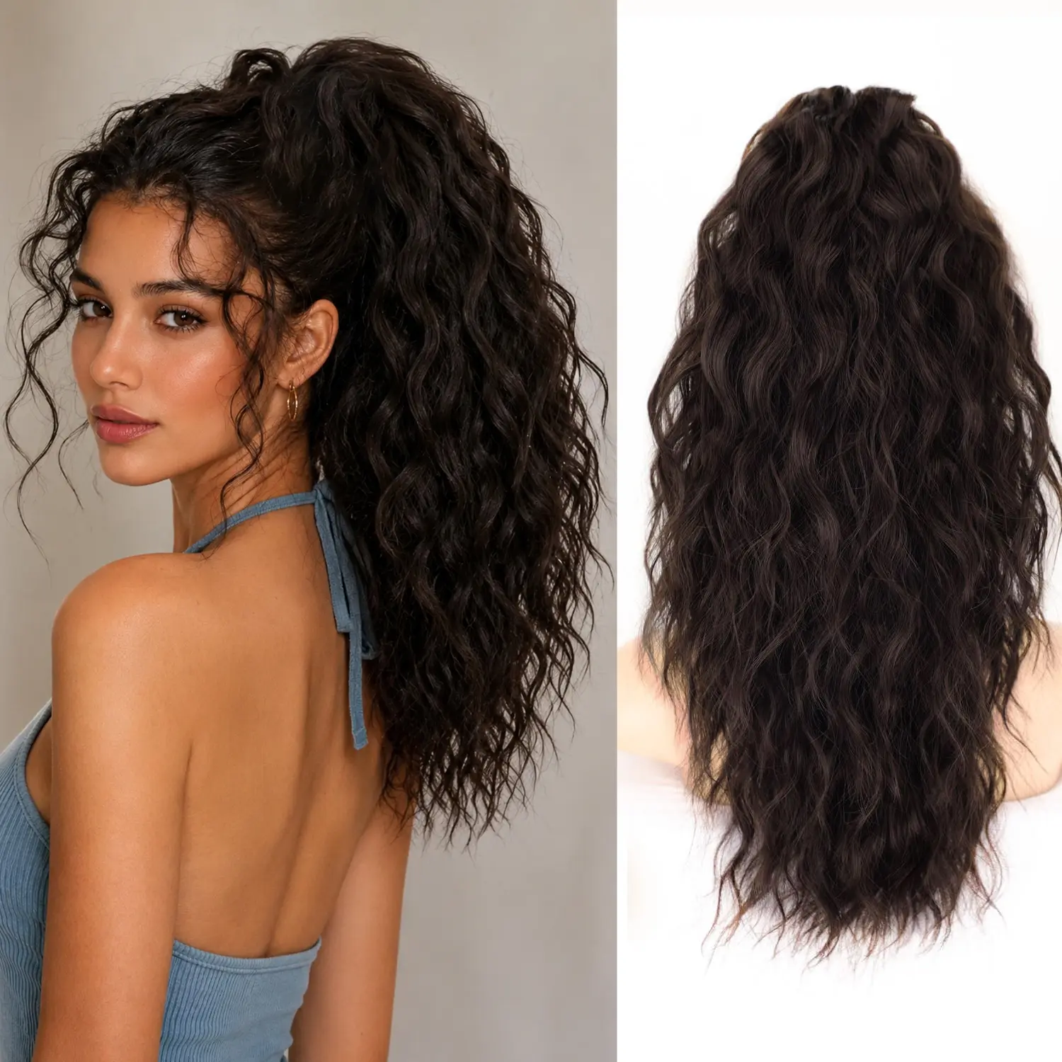 18 Inch Ponytail Extension Wavy Pony Tails Hair Extensions Claw Clip Ponytail Extension Synthetic Hair Extensions Ponytail Clip on Ponytails for Women