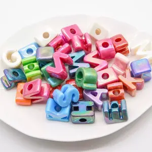 Acrylic Optical Plating Color Vertical Hole Letter Beads in Assorted Pastel Colors for Creative Use DIY Projects