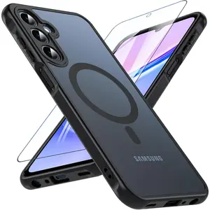 P-PCS042    Galaxy A15 5G Phone Case,Magnetic Samsung Galaxy A15 5G Case for Magsafe with Tempered Glass Screen Protector,[Shockproof Military] Translucent Back Slim Bumper Cover Samsung A15 5G case, Black