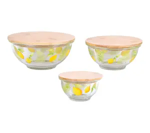 Temp-tations Set of 3 Glass Bowls with Bamboo Lids