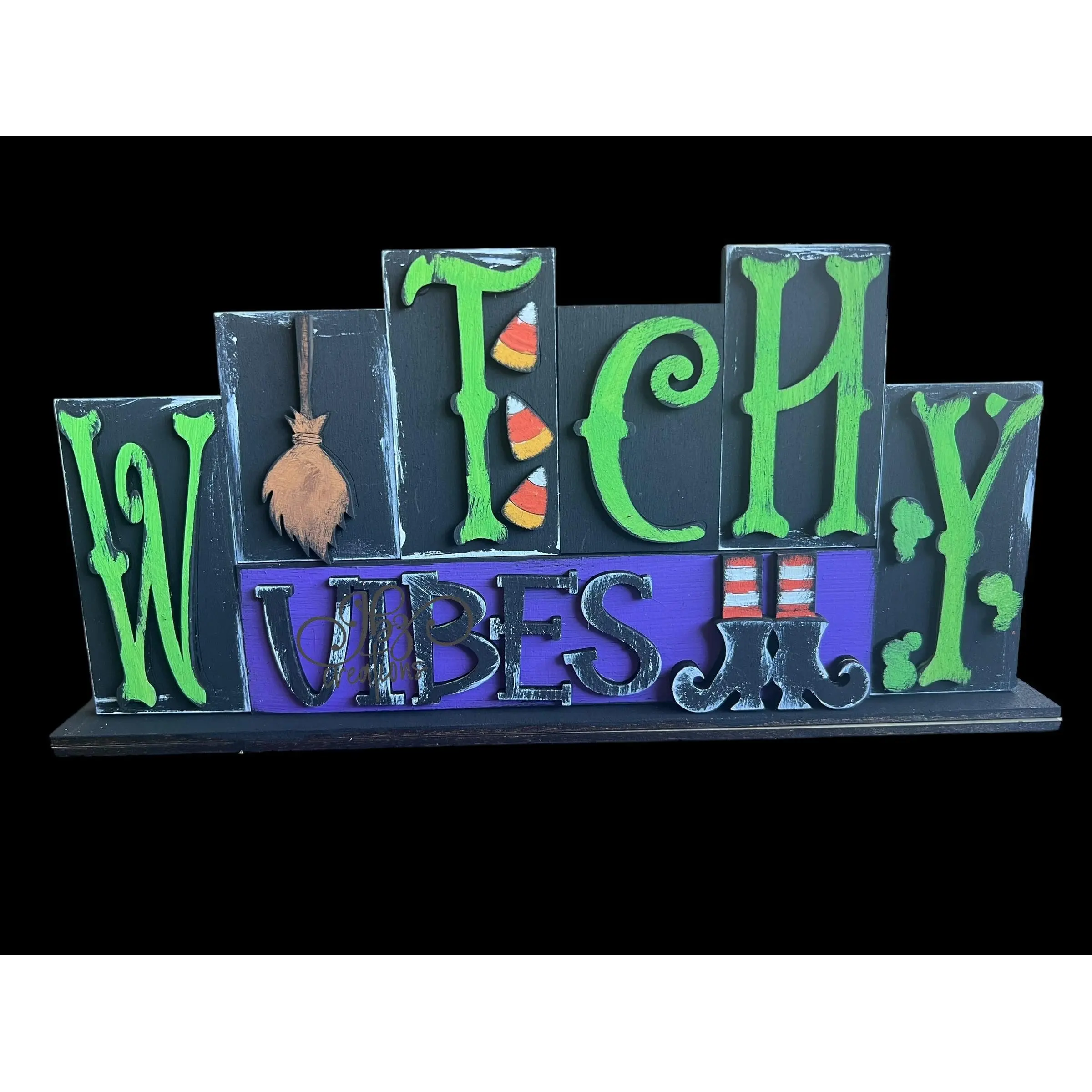 Witchy Vibes Happy Halloween Decor Halloween Shelf Sitter Halloween Pumpkin Sign for Mantle Pumpkin Decor