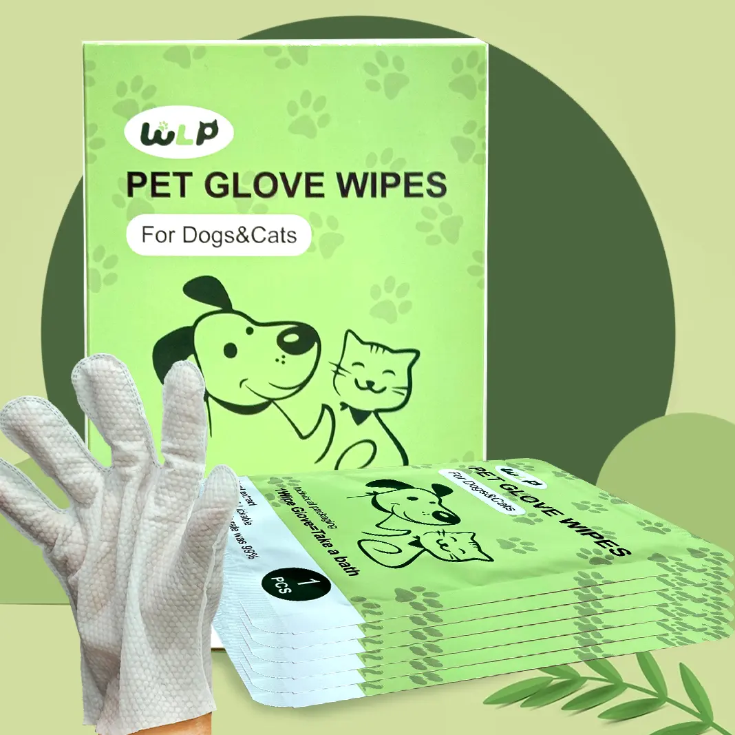 We Love Pets : Pet Glove Wipes for Dogs and Cats, Individual Packaging, Hyposensitive, Disposable No-Rinse Grooming, Nourishes Coat, For Daily Care and Travel, 6 PCS