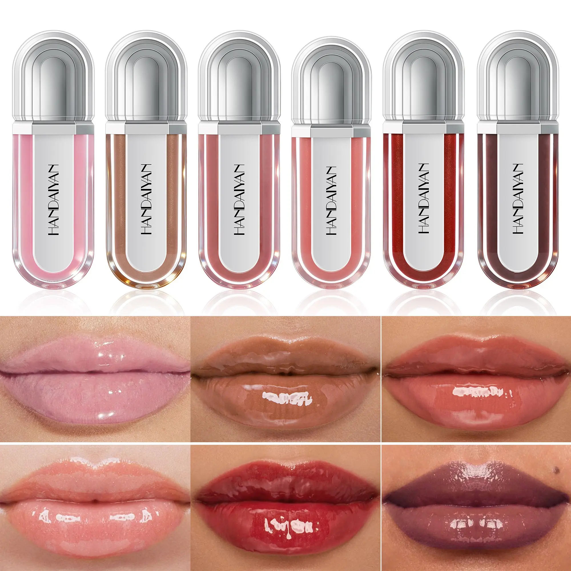 6 Color Ginger Plumping Lip Gloss, Moisturizing Long-Lasting Mirror Finish Liquid Lipstick, Ideal Christmas and Valentine's Day Gift