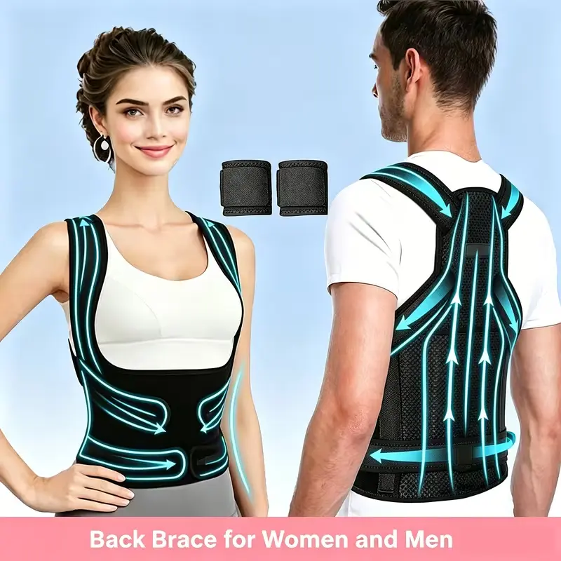 Unisex Adjustable Fit Back Brace with Pads, Daily Wear Posture Support Strap for Neck & Shoulder Shaping (Home Supplies Accessory)