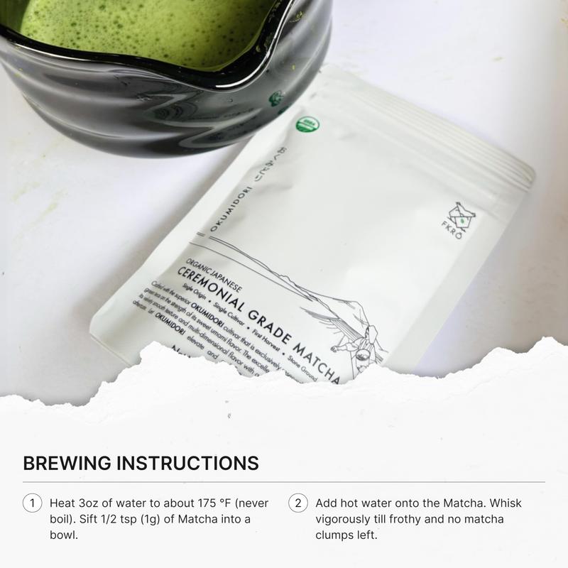 FKRO Okumidori Organic Ceremonial Matcha Powder - Single Cultivar, Air Flown Monthly from Japan, Creamy & Umami Traditional Green Tea, 30g Pouch