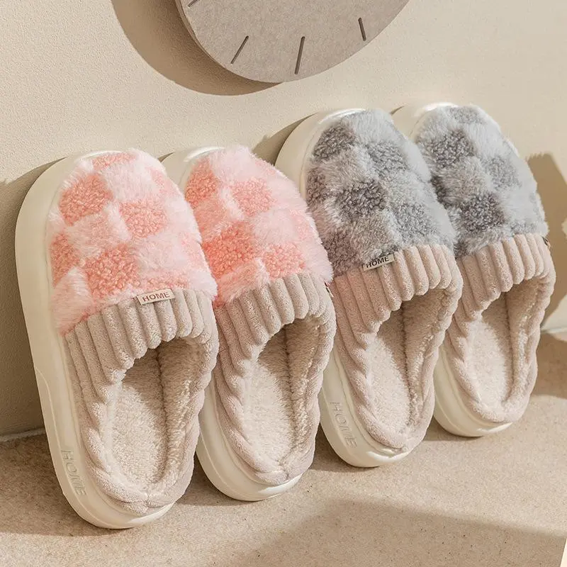 Women's Chic Plaid Ankle Bootie Slippers, Cozy Plush Closed-Toe Indoor Home Footwear with a Thick Cushioned Anti-Slip Sole, Indoor Home Slippers, Slippers For Women, Elegant